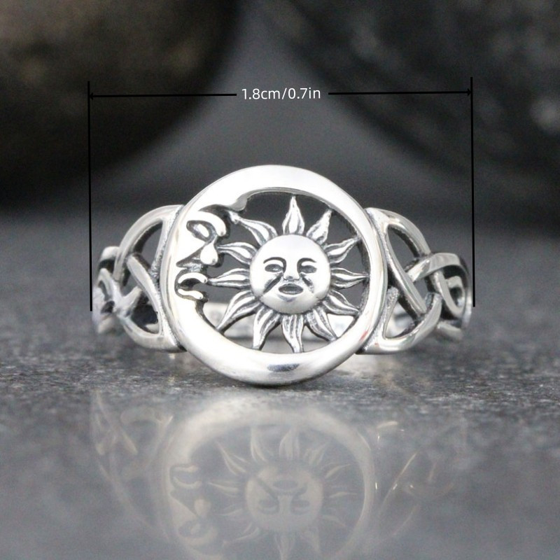 925 Silvery Retro Bohemian Moon Sun Ring for Women